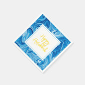Marbelized Paint Art Blue Happy Hanukkah Yellow Serviette (Ecke)