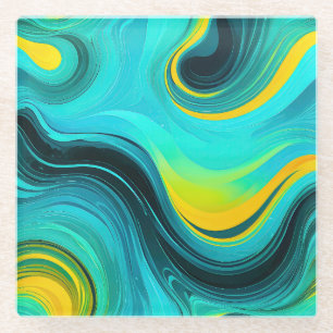 "Marbella" Gelbe Wirbel Waves Glasuntersetzer