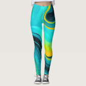 "Marbella" Gelbe Wirbel Waves Leggings (Vorderseite)