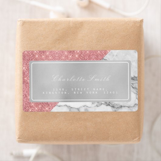 Marbella Gray Pink Rose Gold Rücksendeadressen-Auf (Insitu)