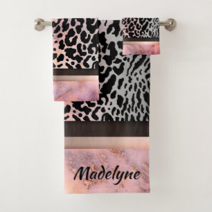 Marbella Pink Chic Tiger Safari Personalisiert dru Badhandtuch Set