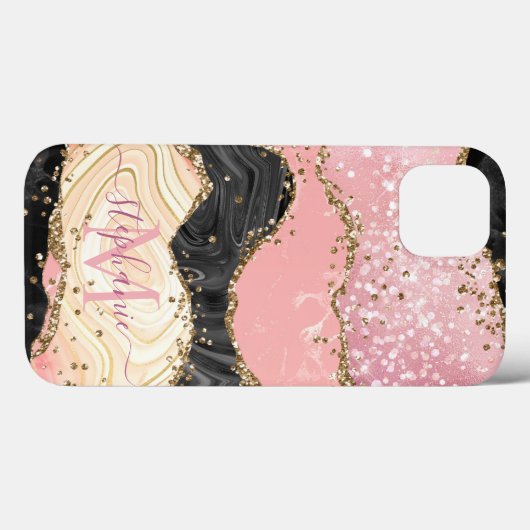 Marbella Pink Sparkle Gold Glitzer Agate personali Case-Mate iPhone Hülle (Rückseite (Horizontal))