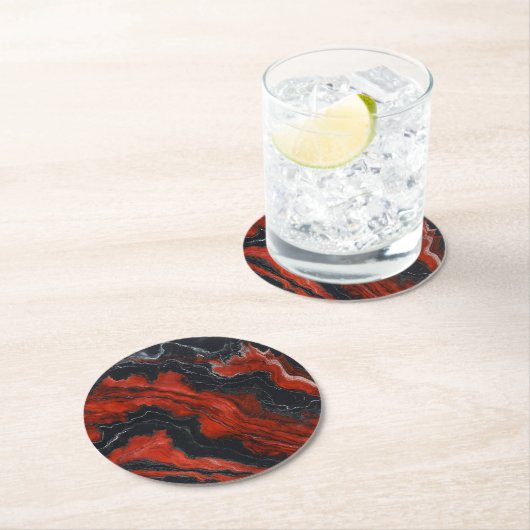 Marbella Red Black Pattern Runder Pappuntersetzer (Vor Ort)