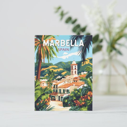 Marbella Spanien Illustration Reisen Vintag Postkarte (Stehend Vorderseite)