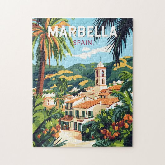 Marbella Spanien Illustration Reisen Vintag Puzzle (Vertikal)