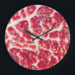 Marbellbeef Steak Texture Closeup Große Wanduhr<br><div class="desc">Frisches Rindsteak mit marmorierter Fleischtextur nahe den Hintergrund Marbled Fleisch's Textur,  die Natur Marmormeisterwerk nah. Nah-up von marmoriertem Rindensteak bietet einen reichen und strukturierten Hintergrund: Textur,  Fleisch,  Steak,  Marmorfleisch,  Rind,  Makro,  Roh,  Hintergrund,  Lebensmittel,  rot,  Fett,  Waggyu,  Angel,  prim,  nah up,  Closeup,  Stück,  nicht gekocht,  Waggyu Rindfleisch</div>