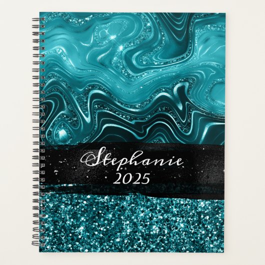 Marbile Aquamarin Blue Glitzer Glam Colorblock Planer (Vorderseite)