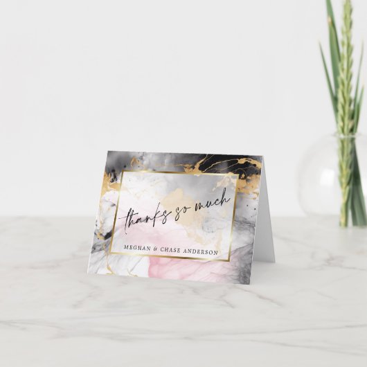 Marbile Dusty Rose Black Gold Abstrakt Dankeskarte (Vorderseite)