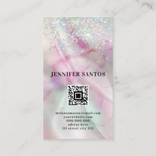 Marbile Holographic Glitzer Lips QR Code Beauty Visitenkarte (Rückseite)