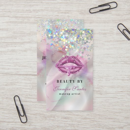 Marbile Holographic Glitzer Lips QR Code Beauty Visitenkarte (Vorderseite/Rückseite Beispiel)