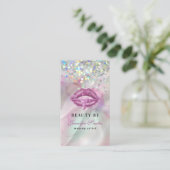 Marbile Holographic Glitzer Lips QR Code Beauty Visitenkarte (Stehend Vorderseite)