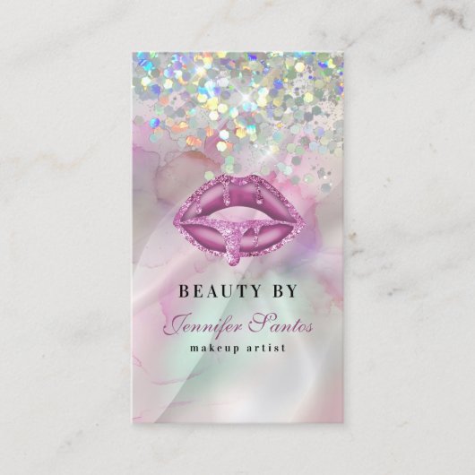 Marbile Holographic Glitzer Lips QR Code Beauty Visitenkarte (Vorderseite)