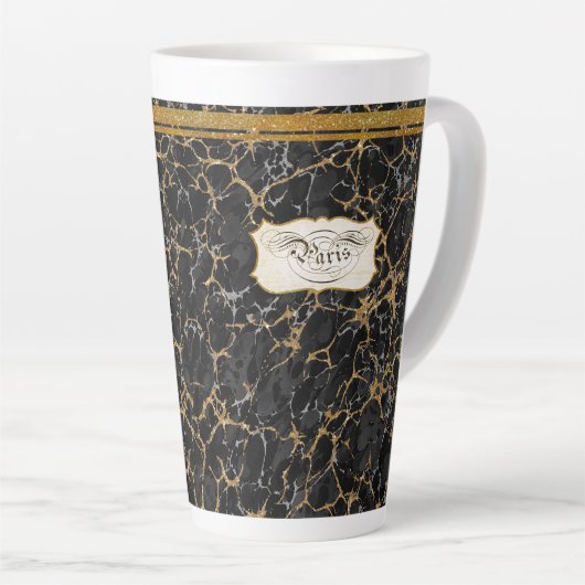 Marbile Paris Calligraphy Typografy Black n Gold Milchtasse (Rechte Ecke)
