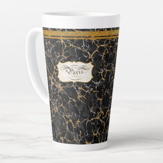 Marbile Paris Calligraphy Typografy Black n Gold Milchtasse (Linke Ecke)