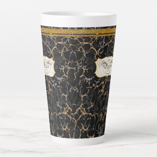 Marbile Paris Calligraphy Typografy Black n Gold Milchtasse (Vorderseite)