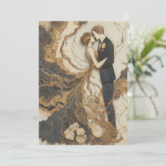 Marbile Vows | Chic Lines Einladung (Stehend Vorderseite)