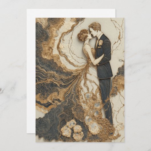 Marbile Vows | Chic Lines Einladung (Vorne/Hinten)