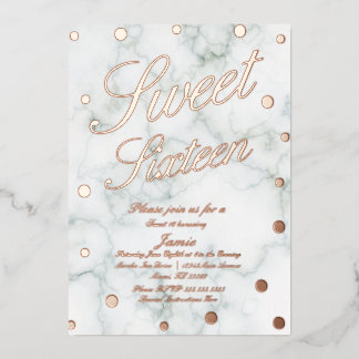 Marble 16 . Geburtstag Rose Gold gepresst Folieneinladung
