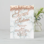 Marble 16 . Geburtstag Rose Gold Pressed Glitzer Folieneinladung (Stehend vorne)