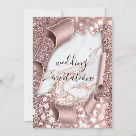 Marble 3D Rose Gold Wedding Glitzer Einladung