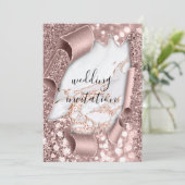 Marble 3D Rose Gold Wedding Glitzer Einladung (Stehend Vorderseite)