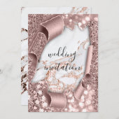 Marble 3D Rose Gold Wedding Glitzer Einladung (Vorne/Hinten)