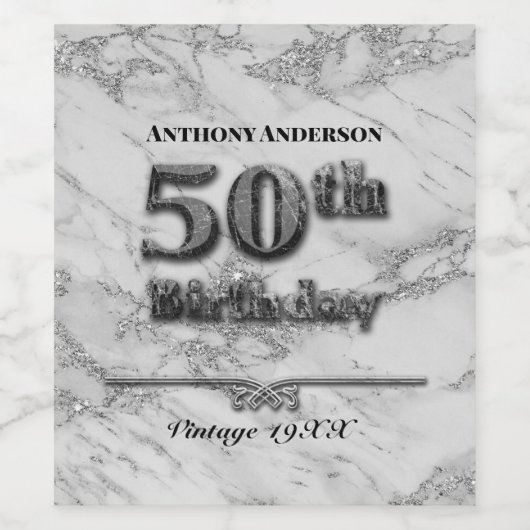 Marble 50th Birthday Weinetikett (Einzelnes Label)