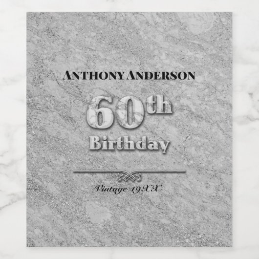 Marble 60th Birthday  Weinetikett (Einzelnes Label)