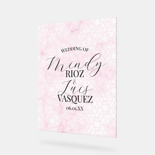 Marble Abstract Pink Wedding Script Black Acrylschild (Winkel)