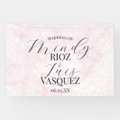Marble Abstract Pink Wedding Script Black Banner (Horizontal)