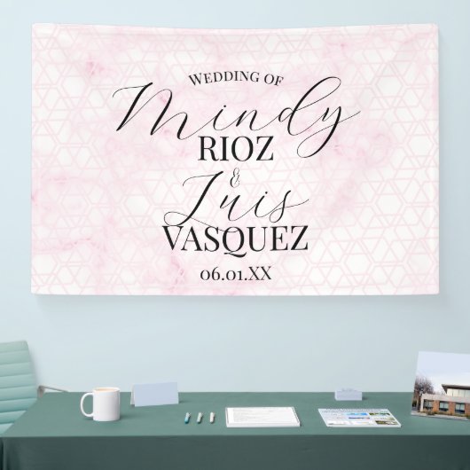 Marble Abstract Pink Wedding Script Black Banner (Messe)