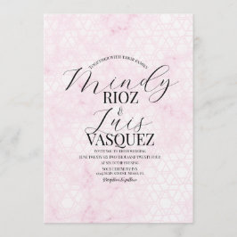 Marble Abstract Pink Wedding Script Black Einladung