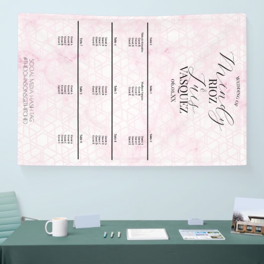 Marble Abstract Pink Wedding Script Black Menu Banner (Messe)