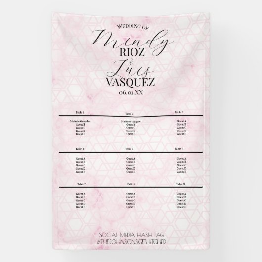 Marble Abstract Pink Wedding Script Black Menu Banner (Vertikal)
