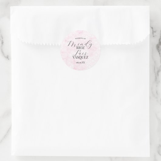 Marble Abstract Pink Wedding Script Black Runder Aufkleber (Tasche)