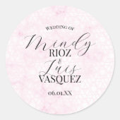 Marble Abstract Pink Wedding Script Black Runder Aufkleber (Vorderseite)