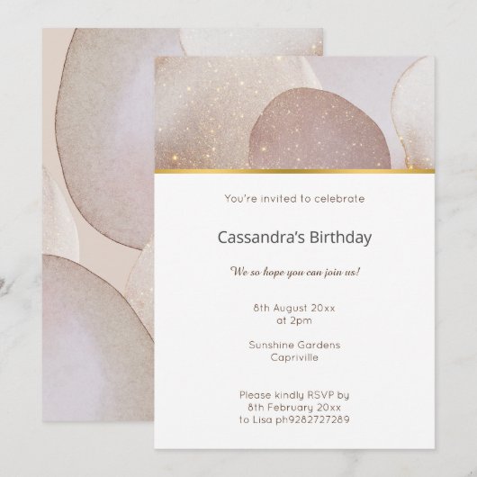 MARBLE ABSTRAKT BUBBLE NEUTRAL GEBURTSTAG EINLADUNG (Vorne/Hinten)