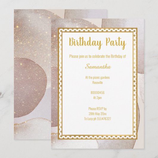 MARBLE ABSTRAKT GOLD SPOT GEBURTSTAG EINLADUNG (Vorne/Hinten)