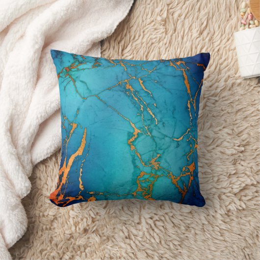 MARBLE ABSTRAKT OCEAN BLUE GOLD PILLOW KISSEN (Decke)