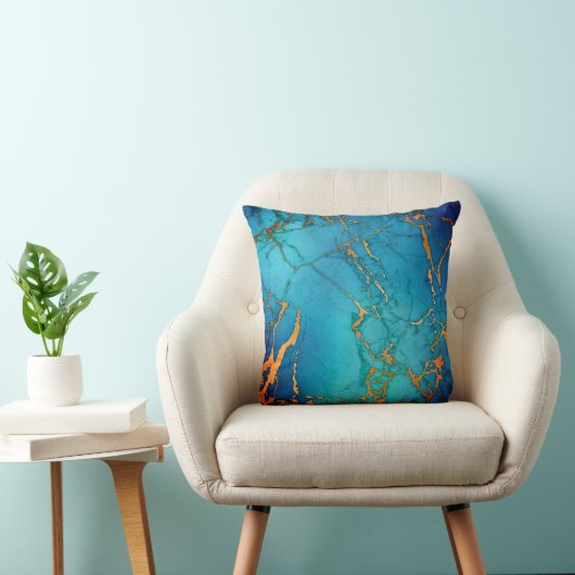 MARBLE ABSTRAKT OCEAN BLUE GOLD PILLOW KISSEN (Stuhl )