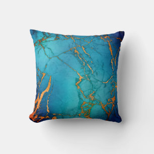 MARBLE ABSTRAKT OCEAN BLUE GOLD PILLOW KISSEN