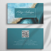 Marble Agate Aquamarin Gold Glitzer QR Code Visitenkarte