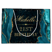 Marble Agate Birthday, aquamarin und Gold Glitzer Große Geschenktüte (Rückseite)