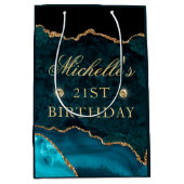 Marble Agate Birthday, aquamarin und Gold Glitzer Mittlere Geschenktüte (Vorderseite)
