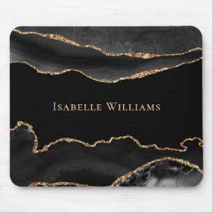 Marble Agate Black Gold Elegant Mousepad