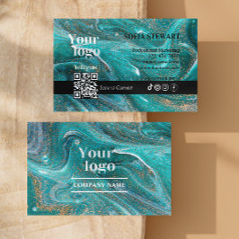 Marble Agate Blue Aquamarin Aqua Instagram Qr Code Visitenkarte