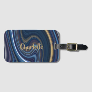 Marble Agate Blue Gold Swirling Personalisiert Gepäckanhänger
