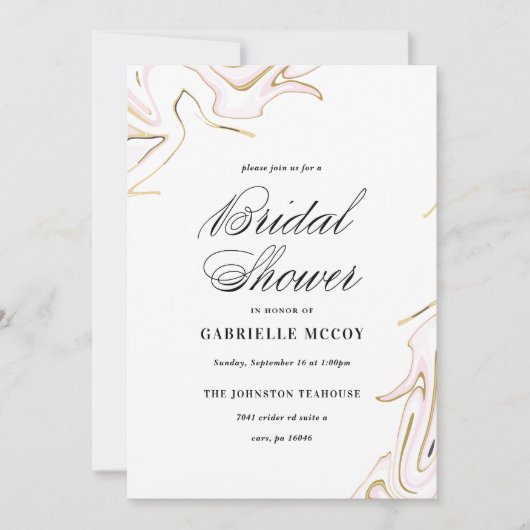 Marble Agate Brautparty | Rosa und Gold Einladung (Vorderseite)