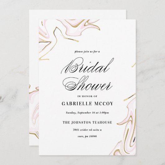 Marble Agate Brautparty | Rosa und Gold Einladung (Vorne/Hinten)