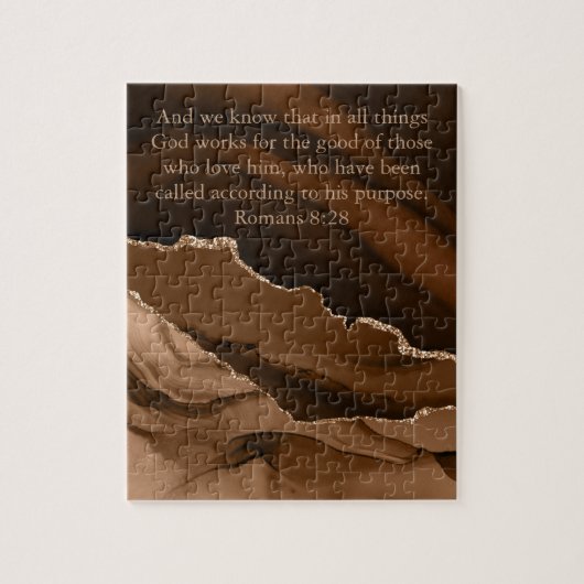 Marble Agate Brown Gold Bible Verse Romans 8 Puzzle (Vertikal)